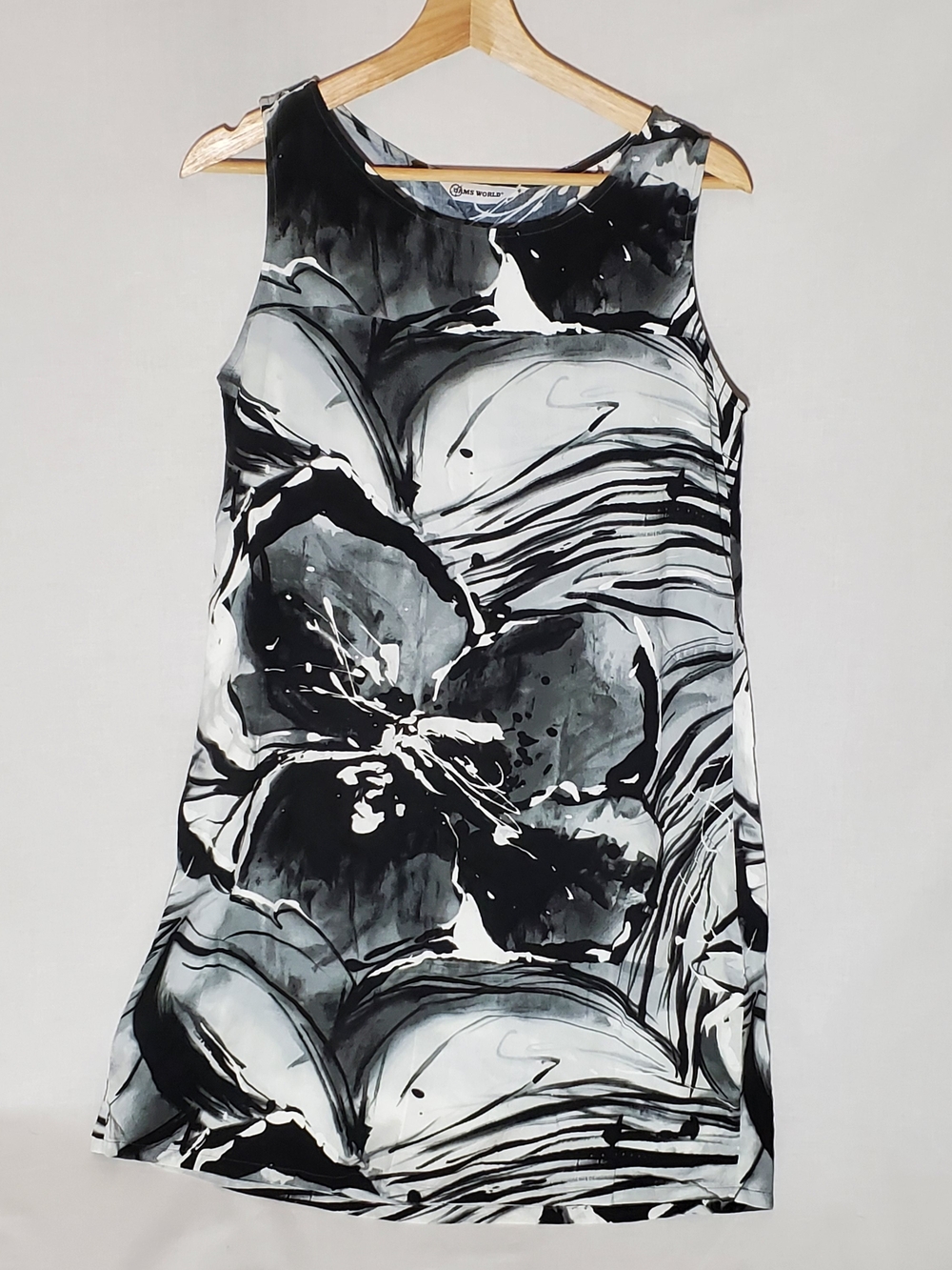 Jams World Black White Abstract Floral Mini Dress Breathable Artsy Beach Summer